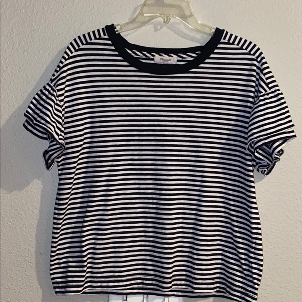 Madewell ruffle sleeve striped boxy shirt